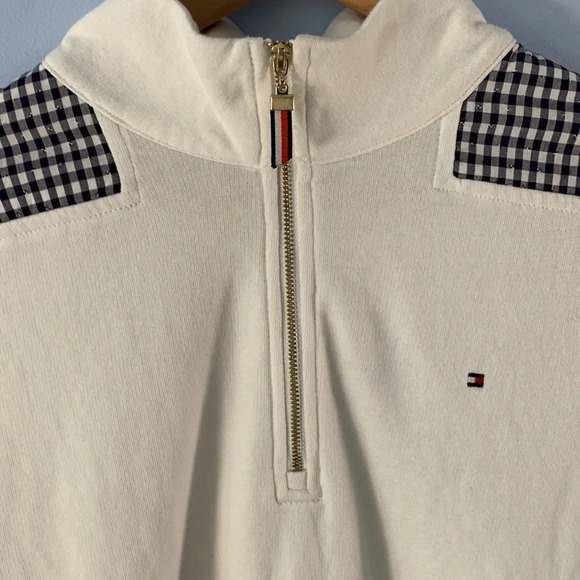 Tommy Hilfiger size xlarge womens white quarter zip pullover gingham shoulders - Picture 4 of 9